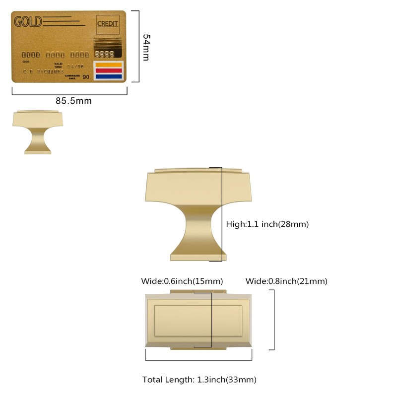 Amerdeco 10 Pack Brushed Gold Cabinet Knobs 1.3 Inch(33mm) Single