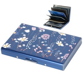 BONSYL® Credit Card Holder, RFID Blocking Slim Metal Credit Card Wallet, with 6 Card Slots, for Women and Men.(6 Slots/Blue/Flower)
