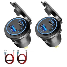 Intckwan 12V USB Steckdose, 54W, Zweiport-Ladegerät mit gleichzeitiger Schnellladung (QC3.0 + PD) und EIN-/Ausschalter, USB-Einbaubuchse für 12-24V Auto, Motorrad, LKW, Boot, Wohnwagen (2 Stück)