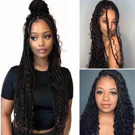 8 Packs Crochet Box Braids Pre Looped 10 Inch Boho Crochet Braids with Curly Ends 1B Goddess Box Braids Crochet Hair for Black Women