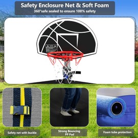 Lyromix 8FT Trampoline for Kids and Adults, Large Outdoor Trampoline with Stakes, Light, Sprinkler, Backyard Trampoline with Basketball Hoop and Net, Capacity for 5-8 Kids and Adults, Royal Blue