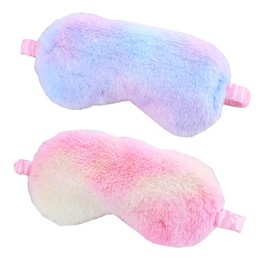 Plush Sleep Mask, 2PCS Adjustable Eye Mask for Sleeping, Sleeping Blindfold for Travel and Nap for Girls, Boys, Women, Men (Colorful Blue Colorful Pink)