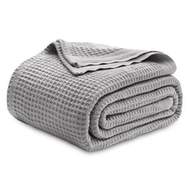 Bedsure Gentlesoft 100% Cotton Blanket King Size for Bed - Breathable and Soft, Thick Cozy Waffle Weave Christmas Blanket Gift for Women, Grey, 104x90 inches