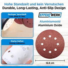 EffektWerk Sanding Discs (60 Pack, 8 Holes) 125mm Multi Grit Sandpaper (40, 60, 80, 120, 180, 240)