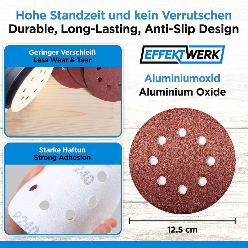 EffektWerk Sanding Discs (60 Pack, 8 Holes) 125mm Multi Grit