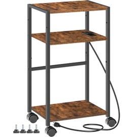 HOOBRO Computer Tower Stand, 3-Tier PC Tower Stand, PC Stand with Charging Station, Mobile CPU Stand Fits Most PC, Adjustable Shelf, for PC Tower, Printer, Home Office, Rustic Brown BF12UCJ01