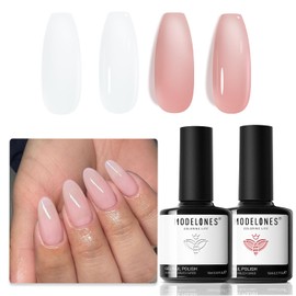 modelones Jelly Milky White Gel Nail Polish, 15 ML 2 Colors Sheer Nude Pink Translucent Soak Off UV Clean Gel Polish Set for Nail Art DIY French Manicure at Home for Women Girls