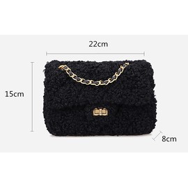 Women Plush Shoulder Bag Fashion Fluffy Crossbody Purse Soft Warm Shopping Dating Bag with Adjustable Chain Strap Indie Cute Tote Bags(Black)
