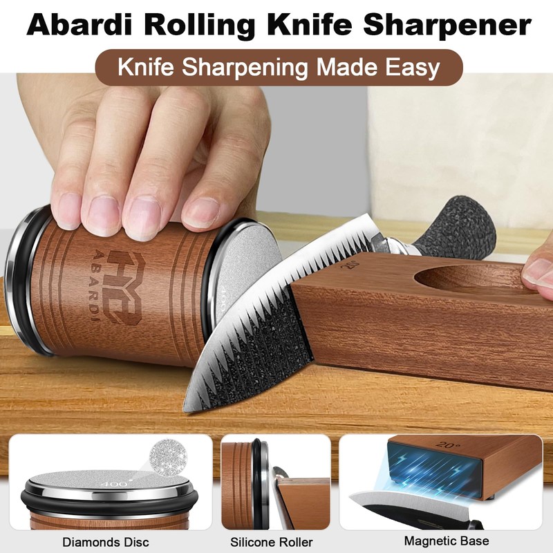 Abardi Rolling Knife Sharpener for Straight Edge, Knife Sharpening with