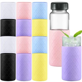 Qeeenar Water Bottle Silicone Sleeves for 16-20 oz Glass Bottle Protector, Reusable Silicone Sleeve Anti Slip Protective Holders for Drink Smoothies