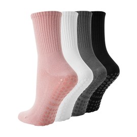 BONANGEL Women's Yoga Socks, 4Pairs-Black+Dark Grey+White+Pink