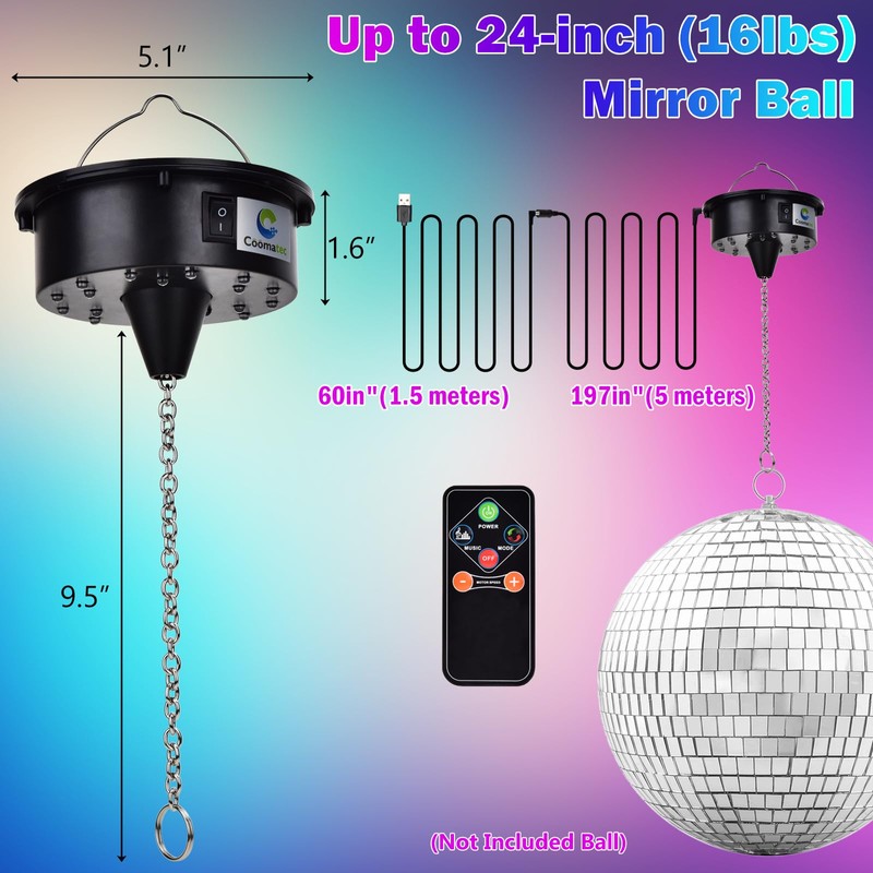 Rotating Disco Ball Motor,Light Up Disco Ball Spinner,6-12RPM Adjustable Spend