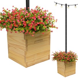 Extra Large Decorative Wooden Planter w/ Universal Pole Support for String Light Poles,Umbrellas,Bird Feeders. Solid Wood Outdoor Garden Box for Plants(Does not include Pole), 17"x17"x18", Natural