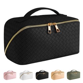 LHLZNB Premium Flat Lay Makeup Bag - Chic wash Bag & Spacious Toiletry Bag for Women, Perfect Travel Make up Bag Organizer for Cosmetics & Skincare Essentials，Toiletry Bags for Women (Black)