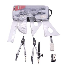 Geometry Set, Compass Maths Set, School Supplies, Compass, 10-Piece Set, Includes Ruler, Protractor, Compass, Pencil Sharpener, Pencil Lead and Eraser (With Storage Box)