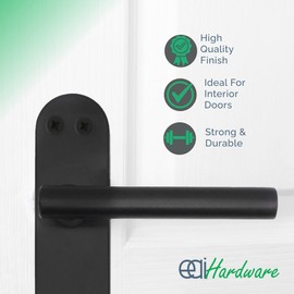 EAI Black Bathroom Door Handle Set | 1 Pair of Matt Black Internal Lever T-Bar Handles on Backplate with Hinges (76mm) & Lock (80mm) | Oliena Range