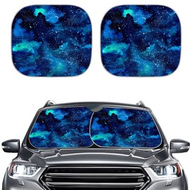 Renewold Galaxy Space Blue Windshield Sun Shade 2-Piece Foldable Car Front Window Sunshade for Most Sedans SUV Truck - Auto Sun Blocker Visor Protector Blocks Max UV Rays