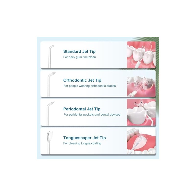 Water Flosser Replacement Nozzles - 360° Rotatable Jet Tips, Durable