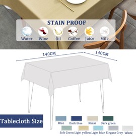 140 * 140cm Plastic Vinyl Table Cloth Wipe Clean PVC Table Cover Rectangular,Square Yellow Wipeable Tablecloth Waterproof Table Protector,Oil Cloth Tablecloth,Washable Tablecloths for Outdoor Picnic