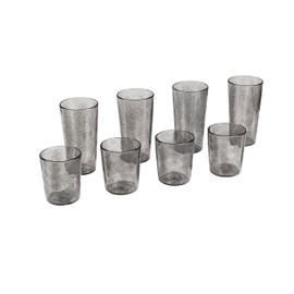 Abode Homewares Fizz Bubbles Premium Plastic Drinkware 8 Piece set, with 4 Jumbo and 4 Double Old Fashioned Glasses, Light Gray