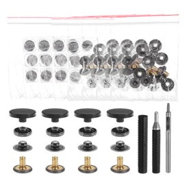 HARFINGTON 24 Set Leather Snap Fasteners Kit 20mm Metal Snap Button Press Studs Leather Rivets Snaps with 3 Setter Tools for Clothes Jackets Jeans Wears Bags, Black