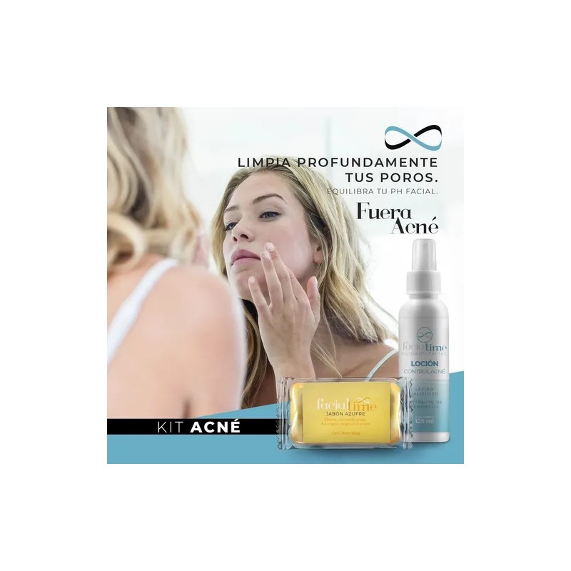 Facial Time Kit Loción Antiacné 120ml Jabón Azufre 100g Control