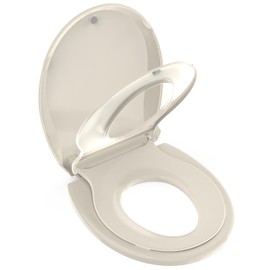 Potty Training Seat Built-in Toilet Seat, Round Toilet Seat 16.5inch with Baby Seat 2 in 1 Soft Close Quiet No Slapping, Magnetic Absorption, Easy Installation for Bottom Fixing Toilet，Almond