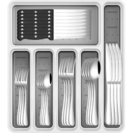 49-Piece Stainless Steel Flatware Set for 8 Includes Steak Knives and Kitchen Utensils with Cutlery OrganizerMaterial: Stainless Steel