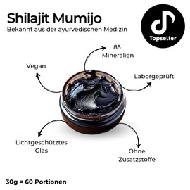 NAUMUNA 30 g Pure Himalaya Mumijo Shilajit Resin (High Dose), 500 mg per Daily Dose, Rich in Fulvin and Humic Acid, 85+ Minerals, No Additives, Vegan & Tested, 60 Servings