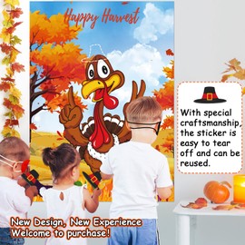 Thanksgiving Games, Fall Festival Games, Pin The Hat on The Turkey with Stickers Blindfold Thanksgiving Activities for Kids Family Party Games Friendsgiving Decorations Indoor Outdoor Games