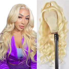 OPNGF 613 Lace Front Wig Human Hair 13x4 HD Transparent Body Wave Blonde Lace Frontal Human Hair Wigs Pre Plucked with Baby Hair for Women 180% Density 22 Inch