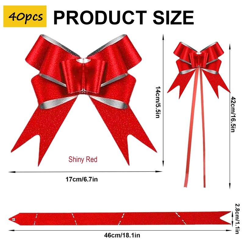 Red Pull Bows,40P Glitter Bows Christmas Pull Bows Red Pulled