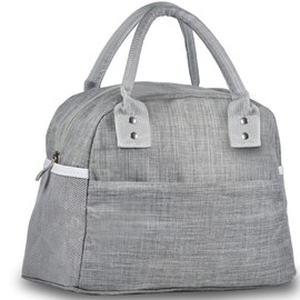 MEETOZ Lunch Bag for Women Men Insulated Reusable Lunch Box Tote Bag, Leakproof Cooler Cute Lunch Box Handbags for Office Work, Home, Picnic Beach or Travel - Grey