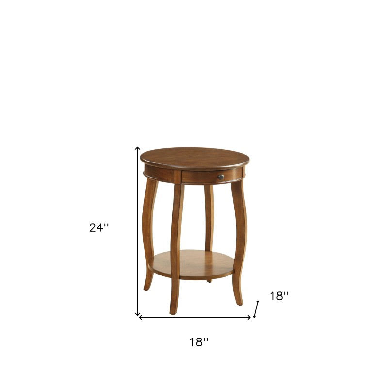 Homeroots 24" Brown Solid Wood Round End Table With Shelf