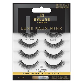 Eylure Luxe Faux Mink False Lashes - Natural Lavish, 4 Pairs Bonus Pack | Glue Included | 10 Wears