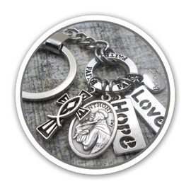 Saint Anthony of Padua, Patron St. Keychain, Clip or Necklace. Divine Messenger Help. Patron Saint of Lost or Stolen Articles. Customize with an Initial or Birthstone Crystal, Unisex Gift.
