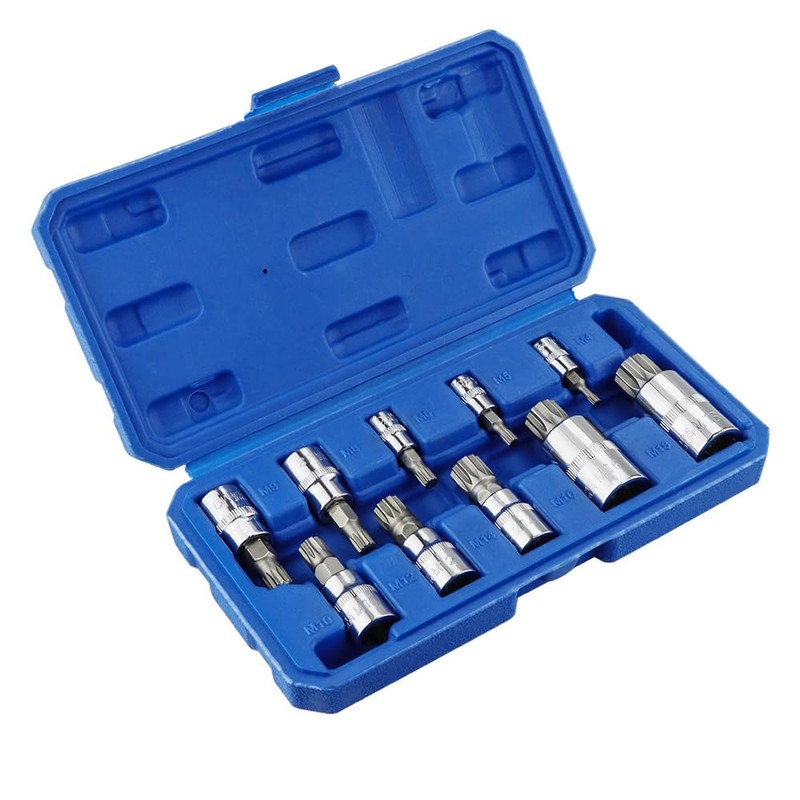 Spline Bit Socket Set 10pcs, 1/4", 3/8" & 1/2" Drive