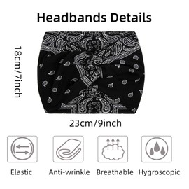 AKTVSHOW 7'' Wide Bandana Headbands for Women, 10 Pack Large Boho Paisley Turban Headband Fashion Non Slip Hairbands Thick Head Wraps Yoga Workout Hair Accessories