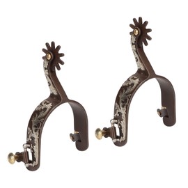 Horse Spurs 2Pcs Western Cowboy Spurs Vintage Bronze with Hand Carved Decoration, Solid Carbon Steel Horse Spurs with Turnable Gear for Horse Equestrian Sports, 3.15 x 3.15in Western Spurs