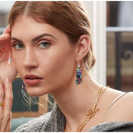 Wovanoo Natural Stone Earrings for Women Boho Triangles Dangle Drop Earrings Blue Purple Stone Gold Hook