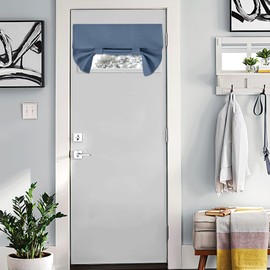 NICETOWN Stone Blue Door Curtain 18 Inch Length Front Door Curtains for Window Thermal Insulated Farmhouse Small Kitchen Valances for French Privacy Tie Up Shade for Bathroom, 26" Wide, 1 Piece