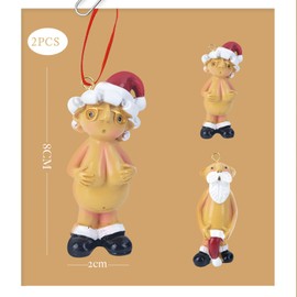 2pcs Naked Santa Christmas Decorations Stocking Cap Funny Santa Ornament,8cm Christmas Naughty Mr&Mrs Santa,Funny Little Christmas Ornaments for Rude Christmas Tree Decorations,Secret Santa Gifts
