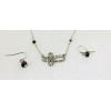 Crux Sideways Cross Necklace Dangle Earrings Dark Gray Crystals Clear