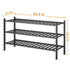 Furshus Long Shoe Rack, 3-Tier Bamboo Stackable Shoe Shelf Storage Organizer, Shoe Stand for Closet, Entryway and Hallway