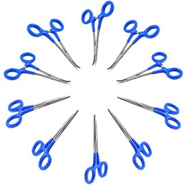 AAProTools 10 Blue PVC Coated Grip Mosquito Locking Hemostat Forceps Straight & Curved 5" Ideal for All Types of Hobby and First Aid Kit