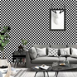 Nourilife Black and White Contact Paper Peel and Stick Wallpaper Mosaic Checkered Self-adhesive Contact Paper 17.3"x120"Removable Vinyl Roll Waterproof Wallpaper for Bathroom Wall Covering Shelf