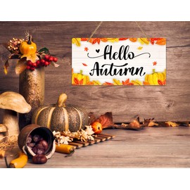 SICOHOME Hello Autumn Sign Fall Sign Rustic Hanging Sign Hello Fall Door Sign Autumn Wreaths Hanging Sign Farmhouse Porch Decorations for Home Thanksgiving Party Decor Bathroom (6x12 Inch)