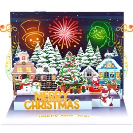 Hxezoc Pop Up Musical Christmas Cards Light Up Xmas Card Jingle Bells Music 3D Christmas Greeting Card with Envelope for Family Friends Colleges