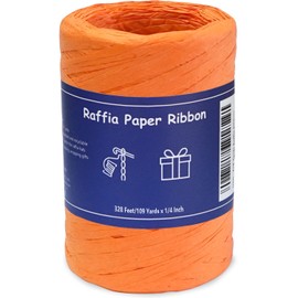 HAMUIERS HAMUIERS Raffia Ribbon for Gift Wrapping, Packing Paper Twine Ribbon, Craft Ribbon for Crochet - 1/4'' Wide, 109 Yards, Orange