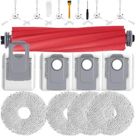 YBVABE Replacements for Roborock Q Revo Series/Q Revo S/Q Revo MaxV - 18 Packs with Rubber Brushes, 4 Mop Pads, 4 Dust Bags, 6 Side Brushes, 2Cleaning Brushes&Screwdriver【Not Filters Included】